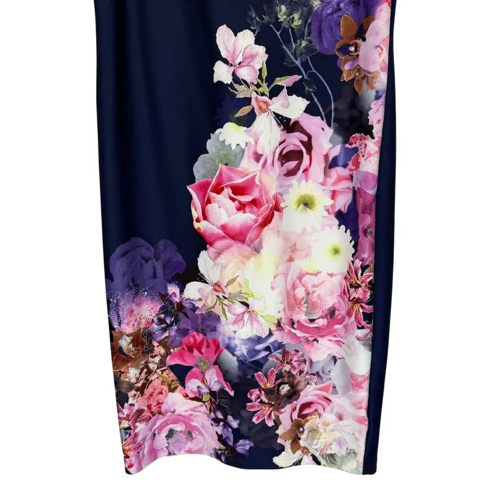 Worthington Navy Blue w/ Florals Bodycon Sleeveless Smooth Stretch‎ Dress Size 6